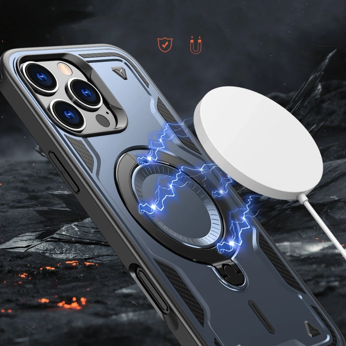 Hybrid Armor Trendige Hülle mit MagSafe für iPhone 16 Pro – Blau