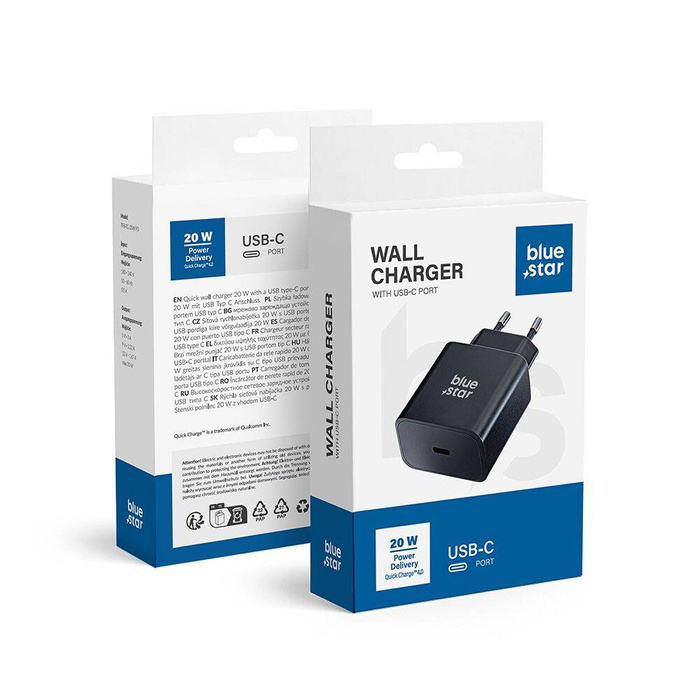 Ladergerät Blue Star Universal Netzteil mit USB Typ C Anschluss - 3A 20W mit PD und QC 4.0 Ladefunktion