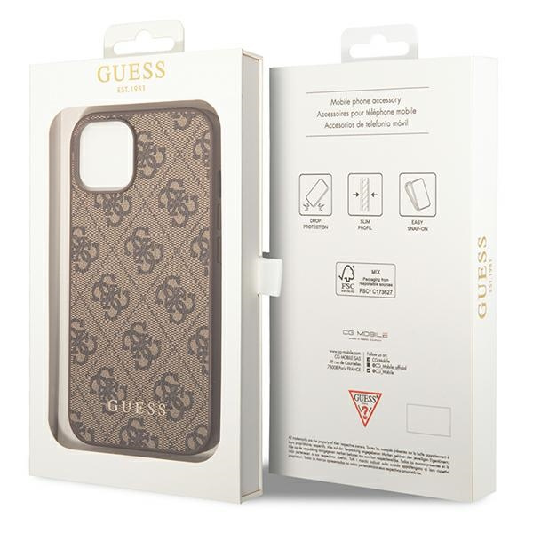 Hülle GUESS Apple iPhone 14 4G Metall Gold Logo Braun Hartcase