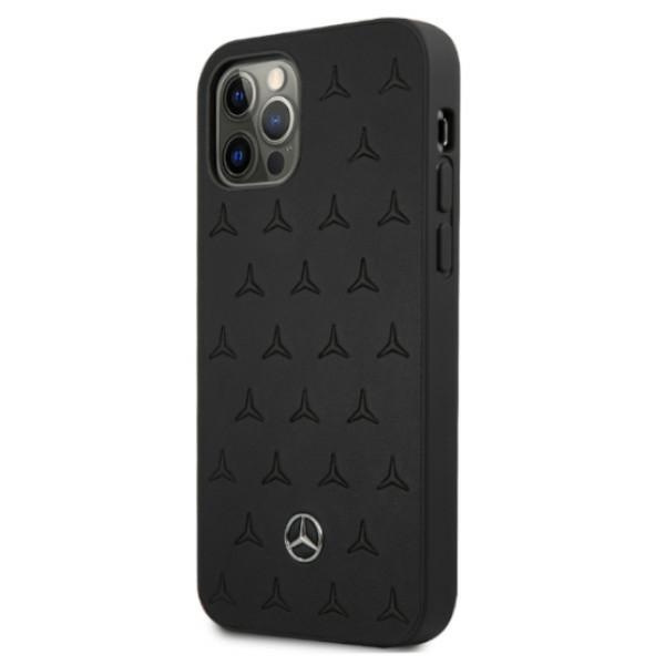 Hülle MERCEDES Apple iPhone 12 Pro Max Leder Sterne Muster Schwarz Hardcase