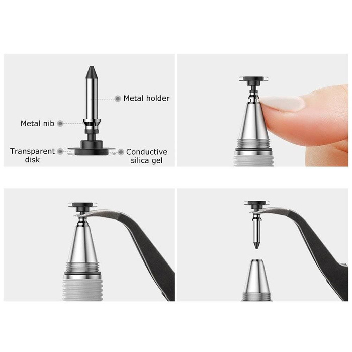 Baseus Golden Cudgel stilo per disco capacitivo a doppia faccia + penna gel penna argento (ACPCL-0S)