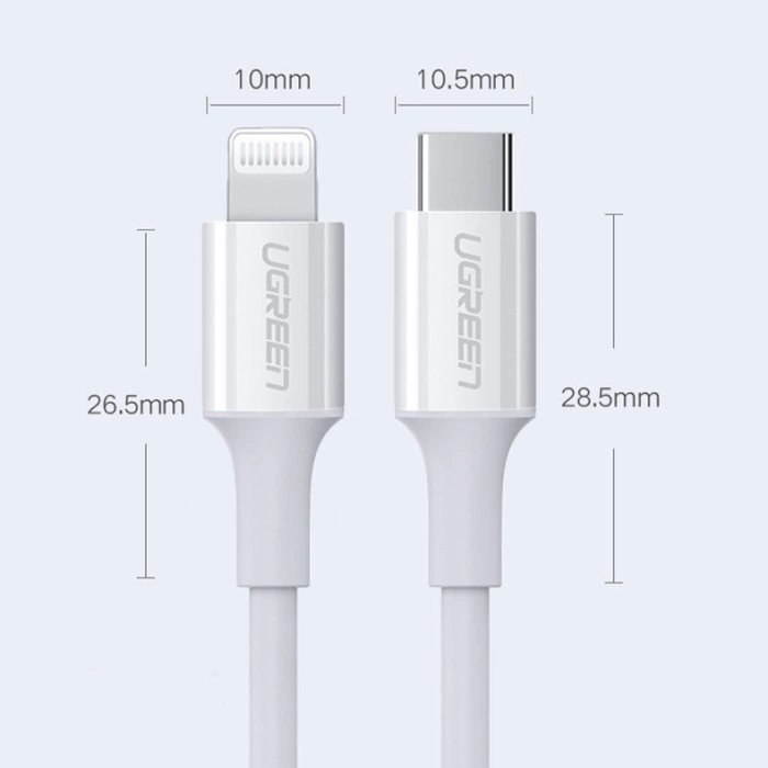 Ugreen US171 Lightning – USB-C MFi PD-Kabel 20 W 3 A 480 Mbit/s 0,5 m – Weiß