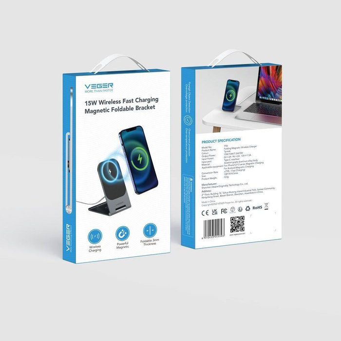 VEGER podstawka biurkowa z ładowarką indukcyjną kompatybilna z MagSafe 2A 15W Y56 czarna 