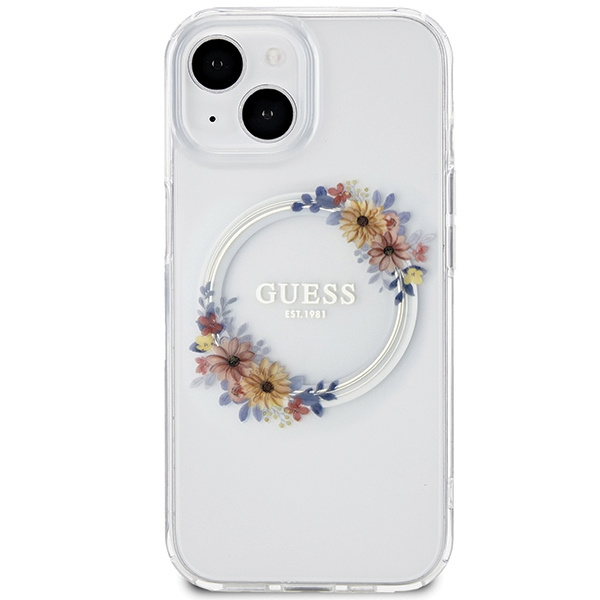 Etui Guess GUHMP15SHFWFCT iPhone 15 / 14 / 13 6.1" transparent hardcase IML Flowers Wreatch MagSafe Case