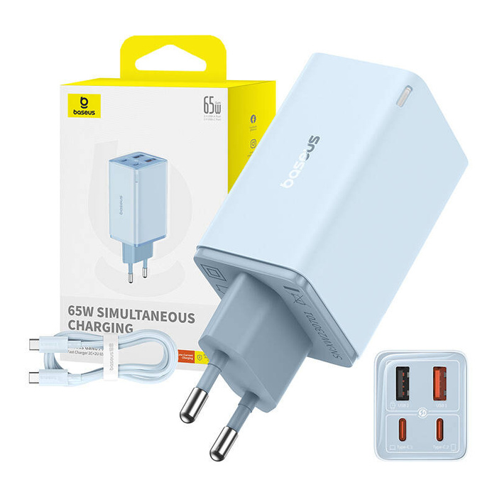 Ładowarka sieciowa Baseus GaN6 Pro, 2xUSB-C + 2xUSB, 65W (niebieska)