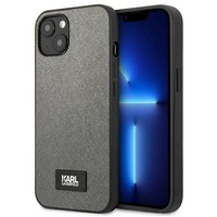 Hülle KARL LAGERFELD Apple iPhone 13 Mini Saffiano Plakette Silber Hartcase