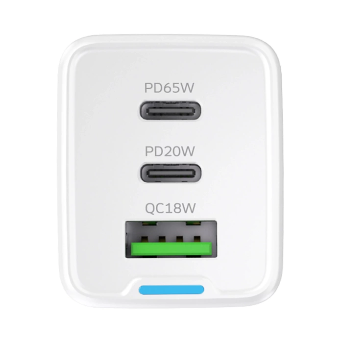 Wozinsky GaN 65W Charger with 2xUSB-C USB Ports with 65W CC Cable - White