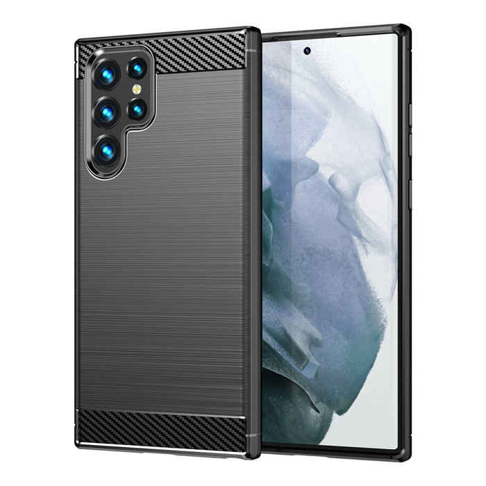Carbone Case flexible coque couverture Samsung Galaxy S22 Ultra noir