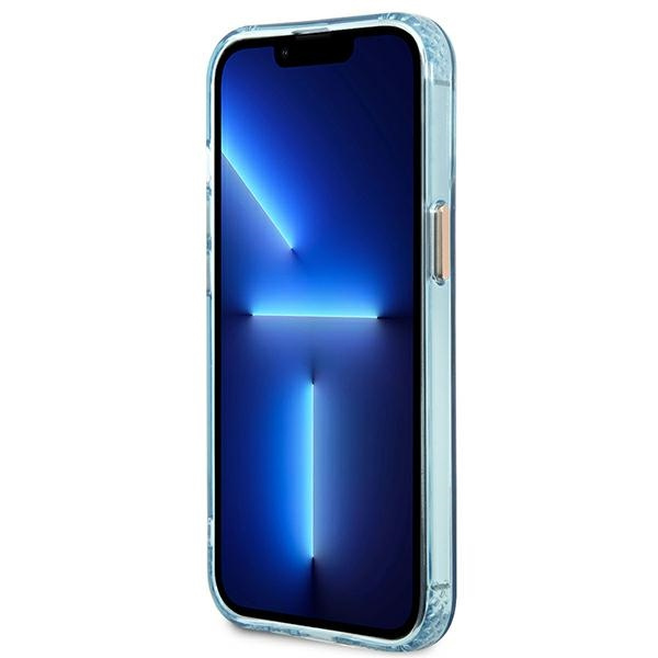 Hülle GUESS Apple iPhone 13 Pro Max Gold Outline Transluzent MagSafe Blau Hartcase