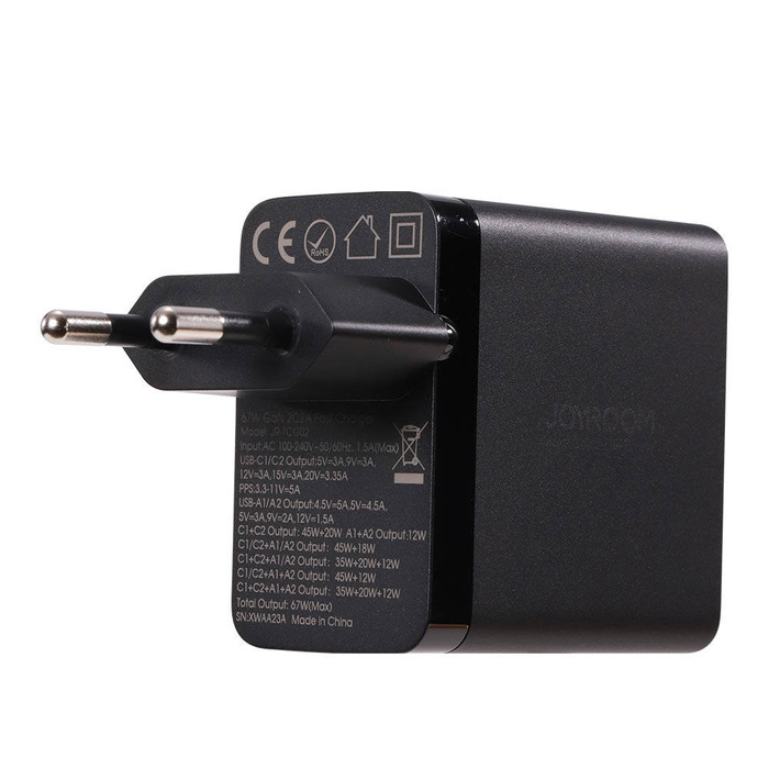 Joyroom Ladegerät GaN 67W 4 Ports (2x USB, 2x USB C) schwarz (TCG02) + Kabel USB C - USB C 100W 1,2m