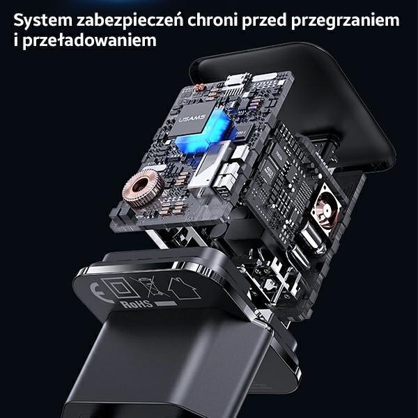 USAMS kormányzás. hálózat. 1xUSB-C T45 mini 30 W (csak fej) PD3.0 Gyorstöltés fehér / fehér CC148TC02 (US-CC148)