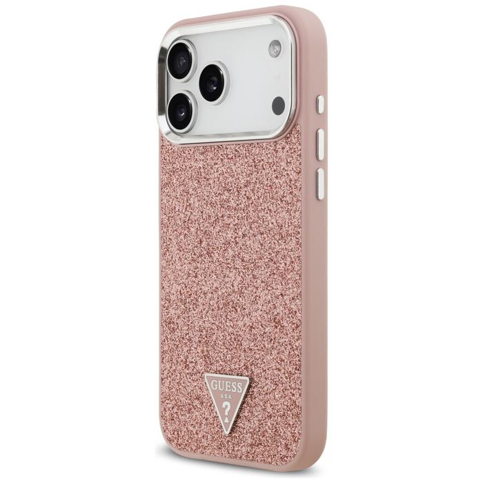 Etui Guess Glitter Triangle Logo MagSafe do iPhone 17 Pro Max różowy