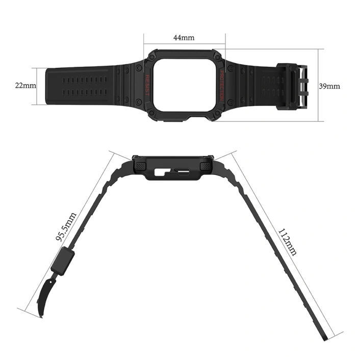 Pasek z etui ochronnym Protect Strap Band do Apple Watch 42 / 44 / 45 mm opaska obudowa pancerna - czarny, złoty