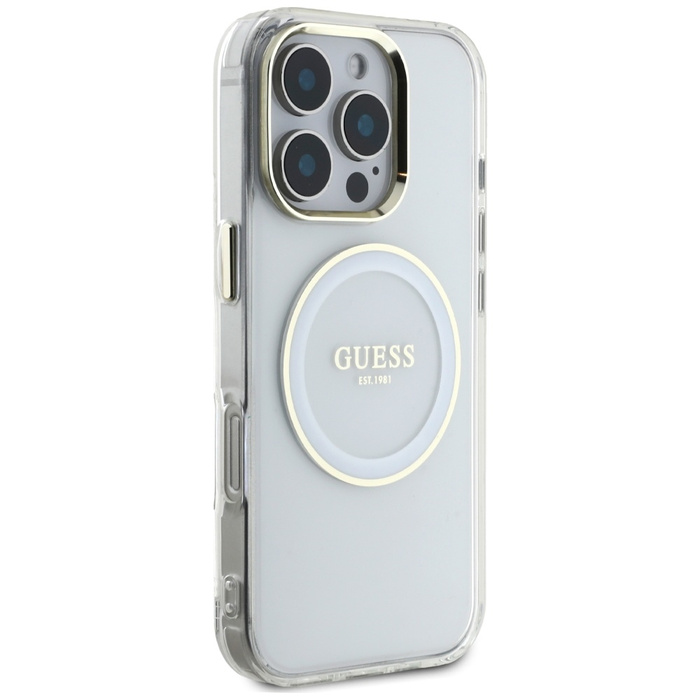 Etui Guess IML Metal Colored Circle      Classic Logo MagSafe do iPhone 16 Pro biały