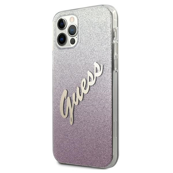 Puzdro GUESS Apple iPhone 12 Pro Max Glitter Gradient Script GUHCP12LPCUGLSPI Ružové tvrdé puzdro