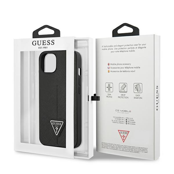 Hülle GUESS Apple iPhone 13 Mini SaffianoTriangle Logo Schwarz Hartcase