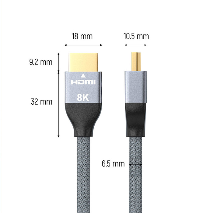 Wozinsky HDMI cable 2.1 8K 60 Hz 48 Gbps / 4K 120 Hz / 2K 144 Hz 2m silver (WHDMI-20)