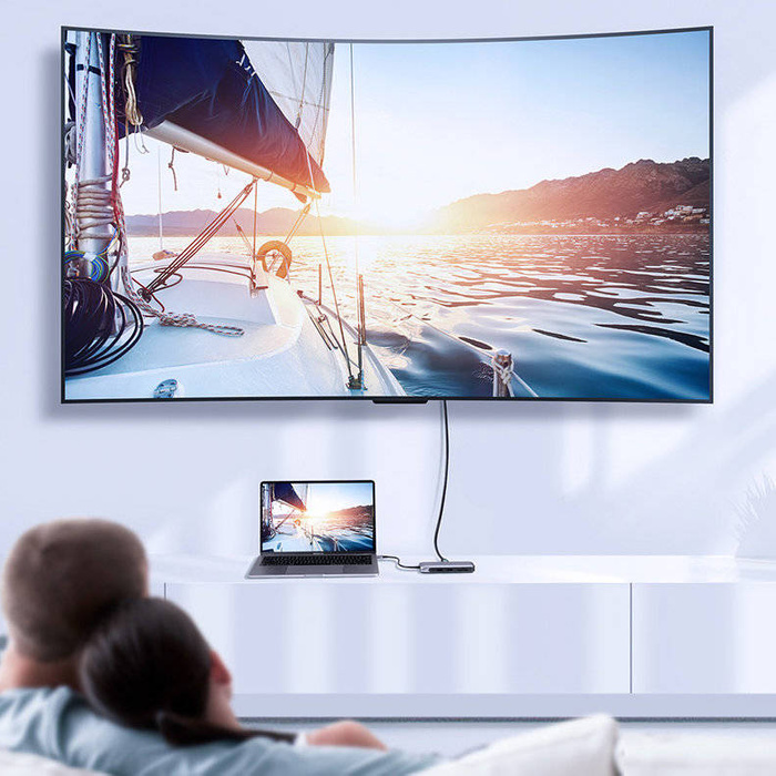 HUB multifunzione Ugreen 9in1 USB tipo C - HDMI, DP, VGA, 2 x USB, RJ45 Ethernet, lettore di schede SD / TF, USB tipo C PD 100W grigio (CM274)