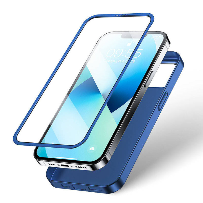 Joyroom 360 Full Case cover anteriore e posteriore per iPhone 13 + proteggi schermo in vetro temperato blu (JR-BP927 blu)