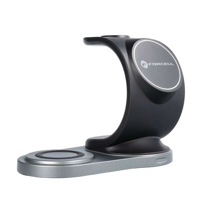 Forcell ladergerät induktiv Qi 3in1 15W WC12 unterstützt das Laden von MagSafe schwarz