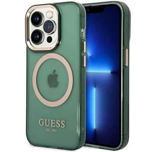 Guess GUHMP14XHTCMA iPhone 14 Pro Max 6.7" vert/kaki case Gold Outline Translucide MagSafe