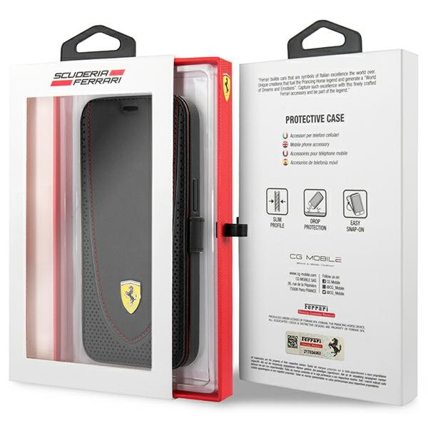 Ferrari FEFLBKP13LRGOK iPhone 13 Pro 6.1" schwarz/schwarz Buch Leder Curved Line
