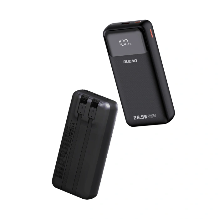 Powerbank Dudao K15Pro 20000mAh 22.5W PD USB-C / USB-A / wbudowane kable Lightning i USB-C - czarny