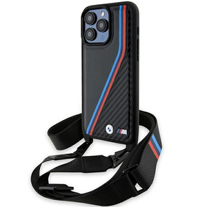 Funda Bmw Bmhcp15x23psvtk IPhone 15 Pro Max 6.7" Negro/Negro Durocase M Edition Carbono Tricolor Líneas &amp; Correa Case