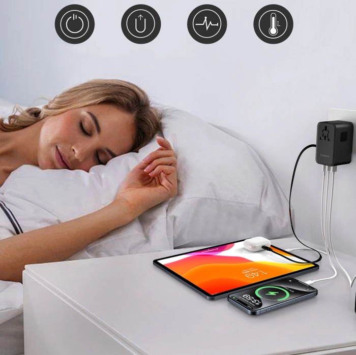 Choetech PD5020 35W EU / US / AUS / UK Reiseadapter mit integriertem kabel USB-C - schwarz