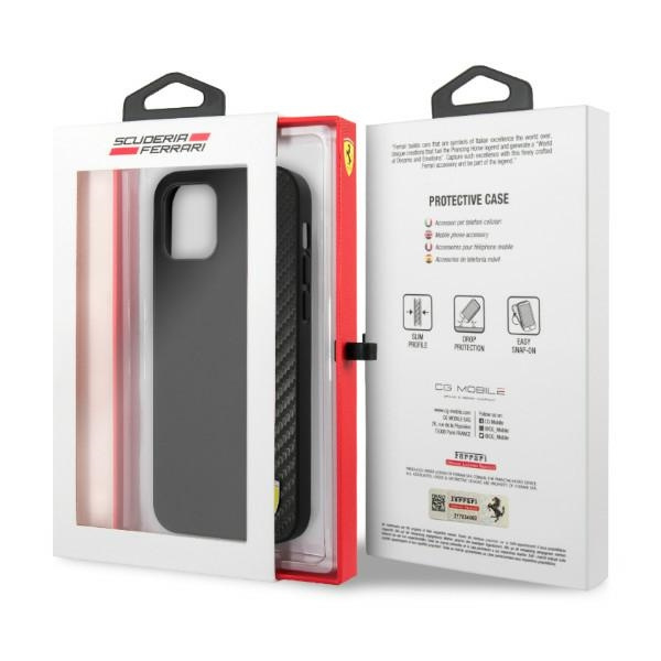 Puzdro FERRARI Apple iPhone 12 Pro Max On Track Carbon Stripe Black Hardcase
