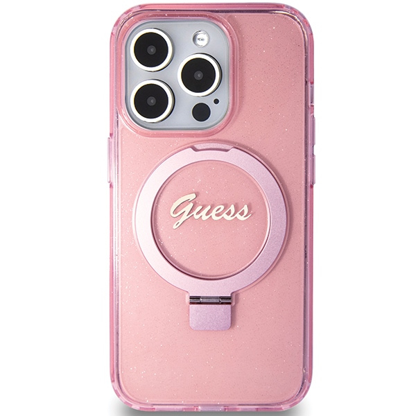 Etui Guess GUHMP15LHRSGSP iPhone 15 Pro 6.1" różowy/pink hardcase Ring Stand Script Glitter MagSafe Case