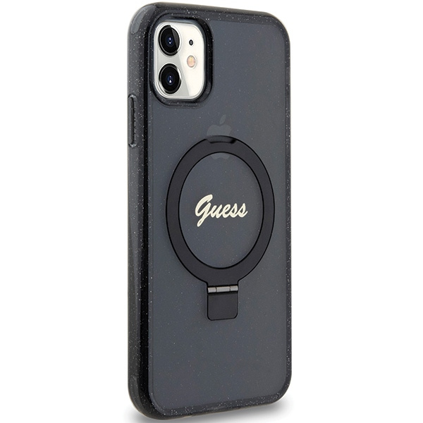 Etui Guess GUHMN61HRSGSK iPhone 11 / Xr 6.1" czarny/black hardcase Ring Stand Script Glitter MagSafe Case