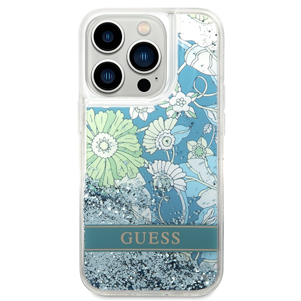 Case Guess iPhone 14 Pro 6.1" green/green hardcase Flower Liquid Glitter