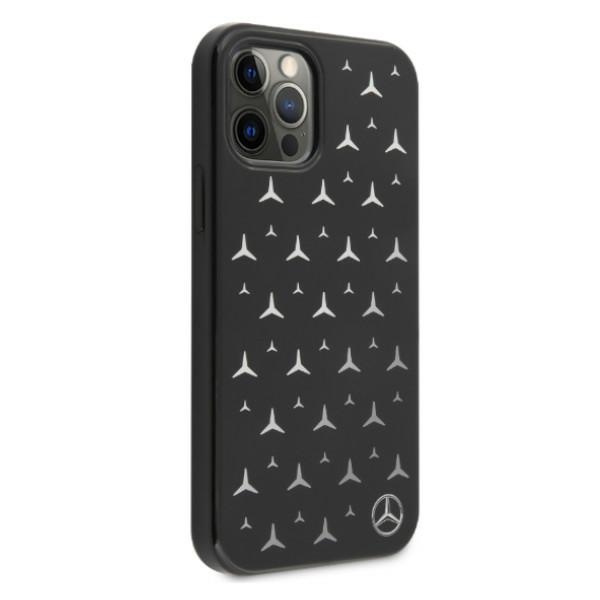 Pouzdro MERCEDES Apple iPhone 12 Pro Max Silver Stars Pattern Black Hardcase