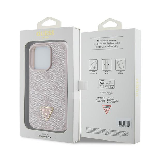 Case Guess GUHCP15LP4TDPP iPhone 15 Pro 6.1" pink/pink hardcase Leather 4G Triangle Strass Case