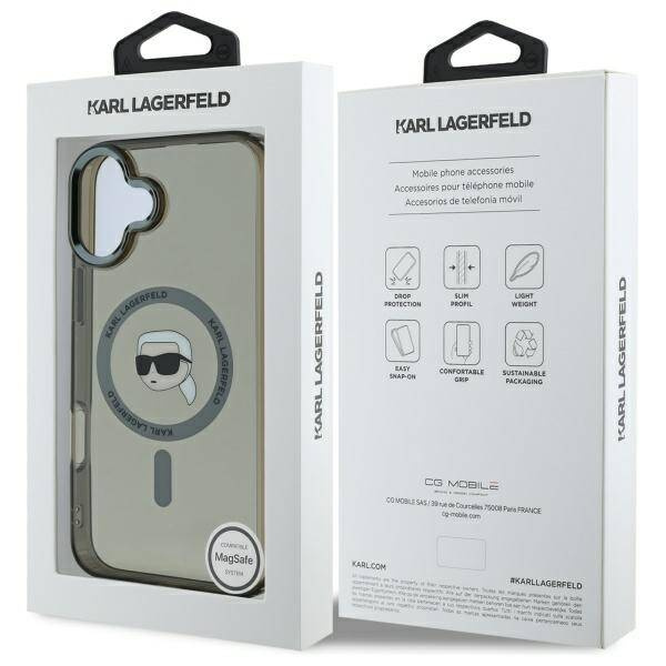 Etui Karl Lagerfeld iPhone 16 Plus 6.7" czarny/black hardcase IML Metal Karl Head MagSafe