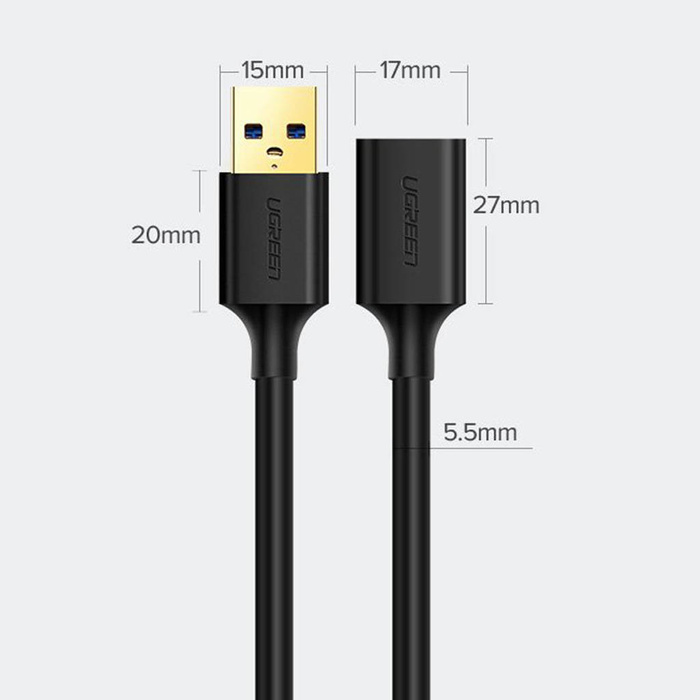 Ugreen USB-A (male) - USB-A (female) adapter extension cable USB 3.0 5Gb/s 0.5m black (US129)