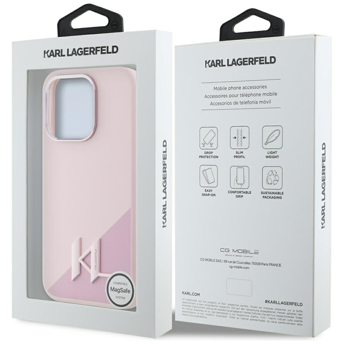 Etui Karl Lagerfeld Silicone Shadow       Metal Initial MagSafe do iPhone 15 Pro różowy