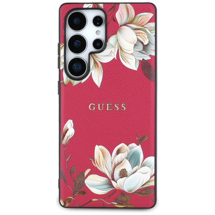 Etui Guess Grained Printed Flower         Pattern MagSafe do Samsung Galaxy S25 Ultra fuksja