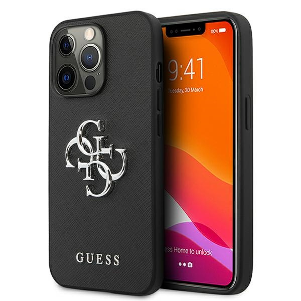GUESS Case Apple iPhone 13 Pro Saffiano 4G Metal Logo Black Hardcase