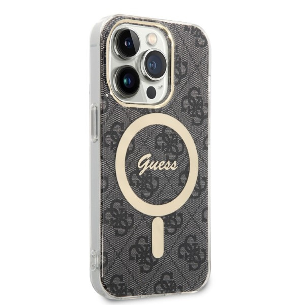 Set Case Guess Case+ Charger iPhone 14 Pro Max 6.7" black/black hard case 4G Print MagSafe