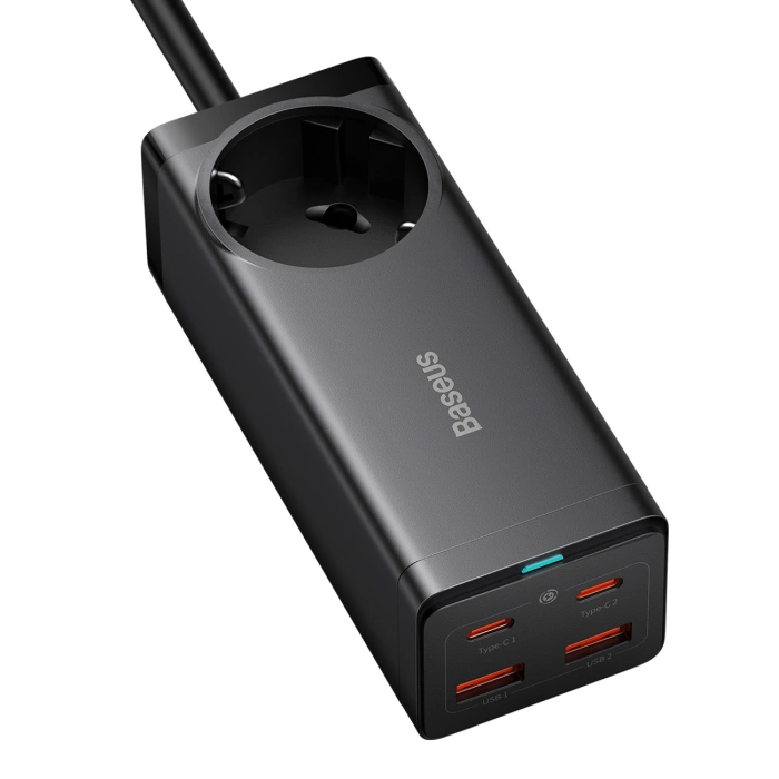 Ładowarka sieciowa / listwa zasilająca Baseus GaN3 Pro 2x USB + 2xUSB-C + AC, 100W (czarna)