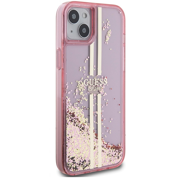 Etui Guess GUHCP15MLFCSEGP iPhone 15 Plus / 14 Plus 6.7" różowy/pink hardcase Liquid Glitter Gold Stripes Case