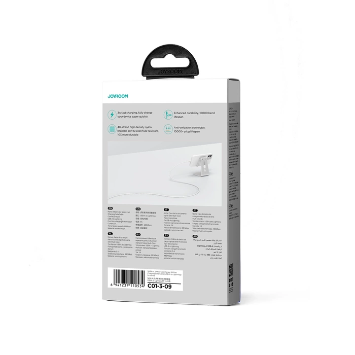 Joyroom Multi-Color Series SA34-AL3 cable USB-A / Lightning 3A 1m - blanco