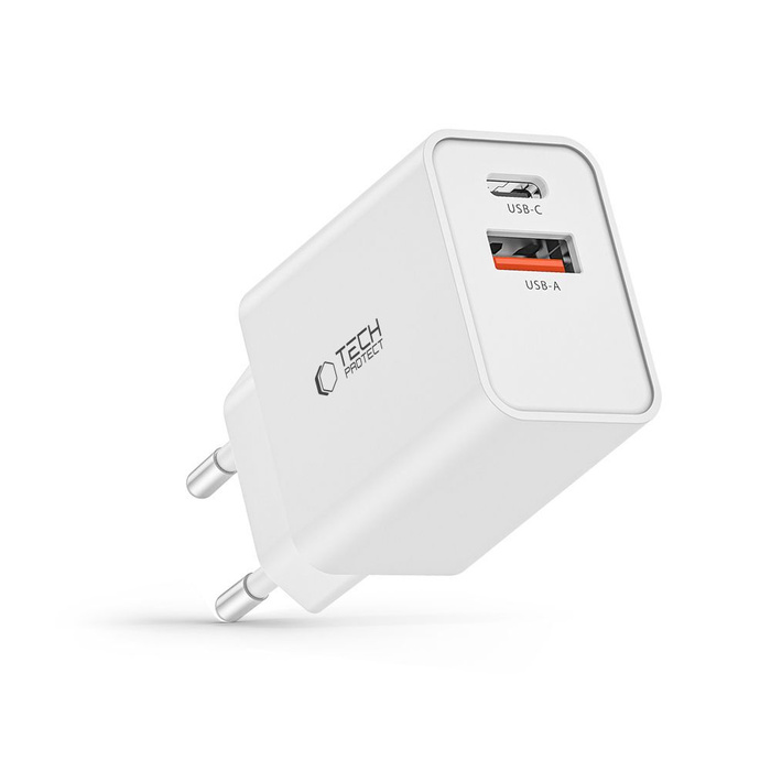 TECH-PROTECT NC30W 2-PORTOVÁ SÍŤOVÁ NABÍJEČKA PD30W/QC3.0 BÍLÁ