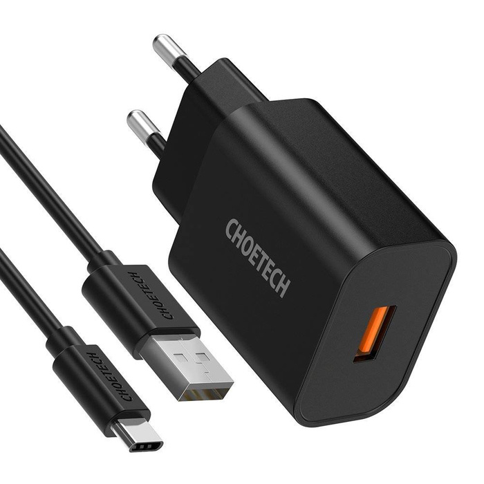 Rychlonabíječka Choetech Quick Charge 3.0 18W 3A + USB kabel - USB Typ C 1m černý (Q5003)