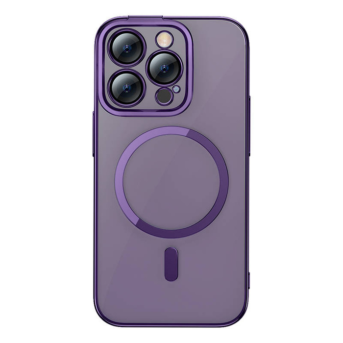 Baseus Glitter Magnetic Case for iPhone 14 Pro (purple) + tempered glass + cleaning kit