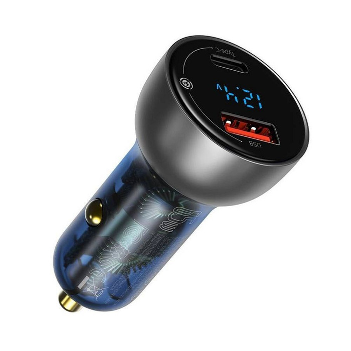 Baseus car charger USB / USB Type C 65 W 5 A SCP Quick Charge 4.0+ Power Delivery 3.0 LCD display gray (CCKX-C0G)
