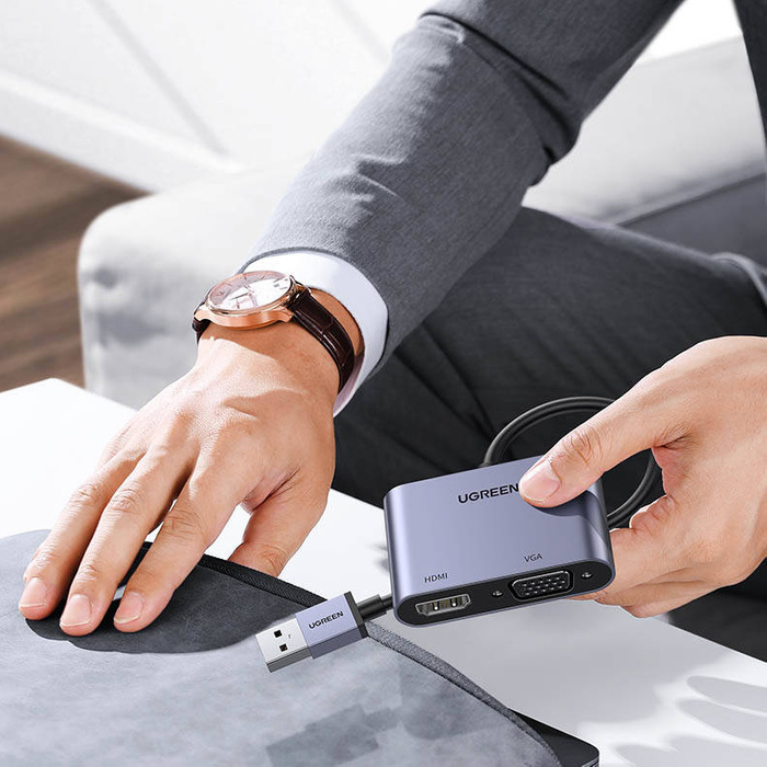 Ugreen USB-Konverter-Adapter - HDMI 1.3 (1920 x 1080 @ 60Hz) + VGA 1.2 (1920 x 1080 @ 60Hz) grau (CM449)