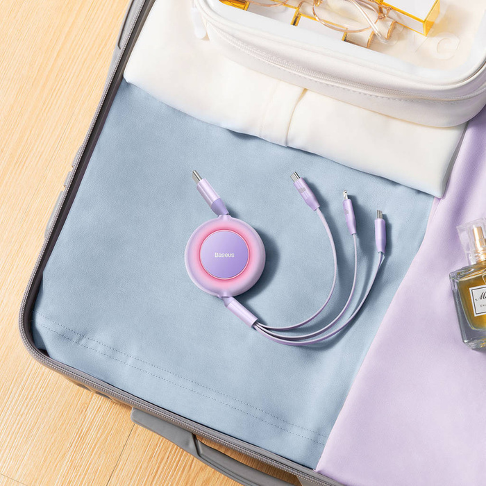 Câble rétractable Baseus Bright Mirror 2 3en1 USB Type C - micro USB + Lightning + USB Type C 3.5A 1.1m violet (CAMJ010205)